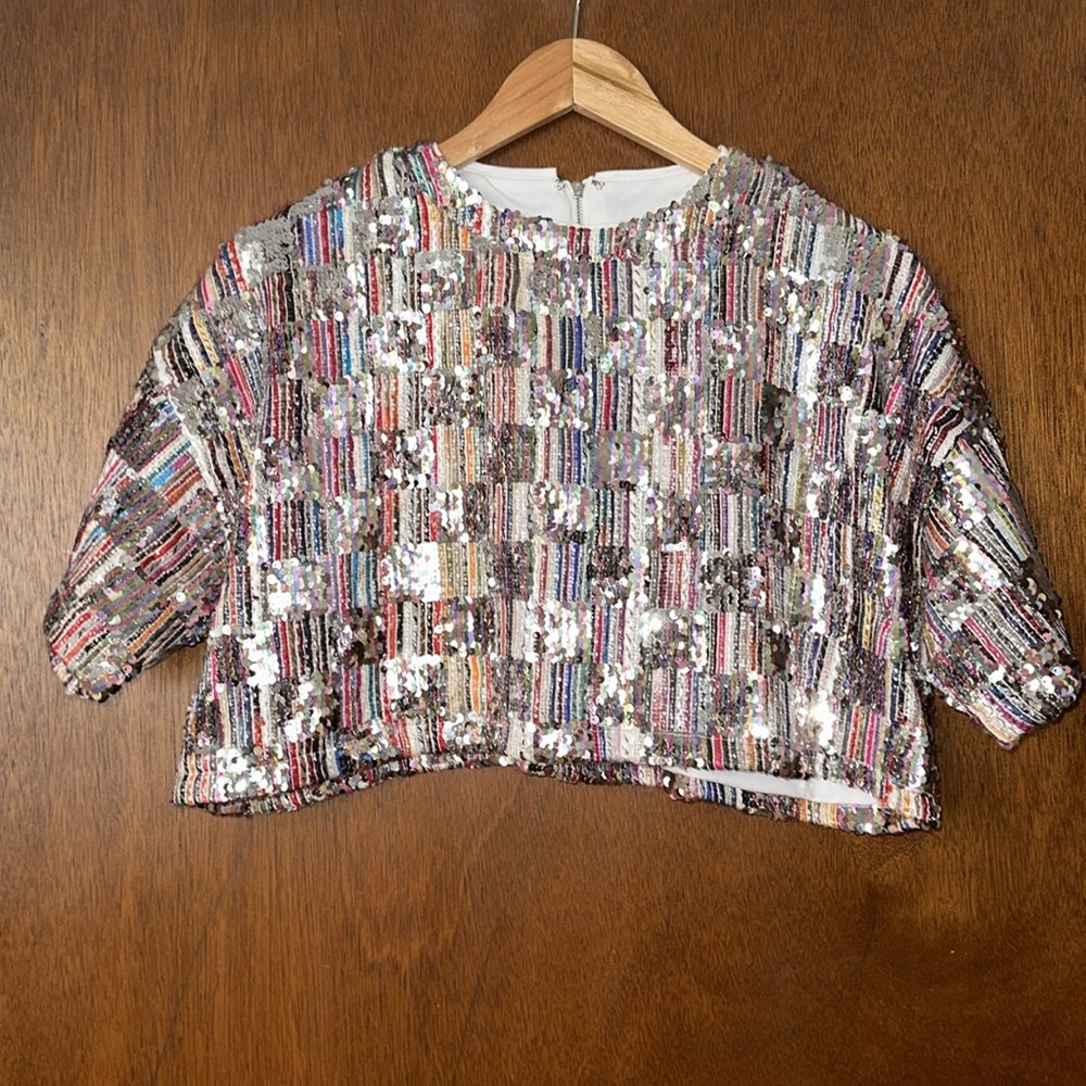 Nwot Lizard Thicket Multi Sequin Cropped Top - image 1